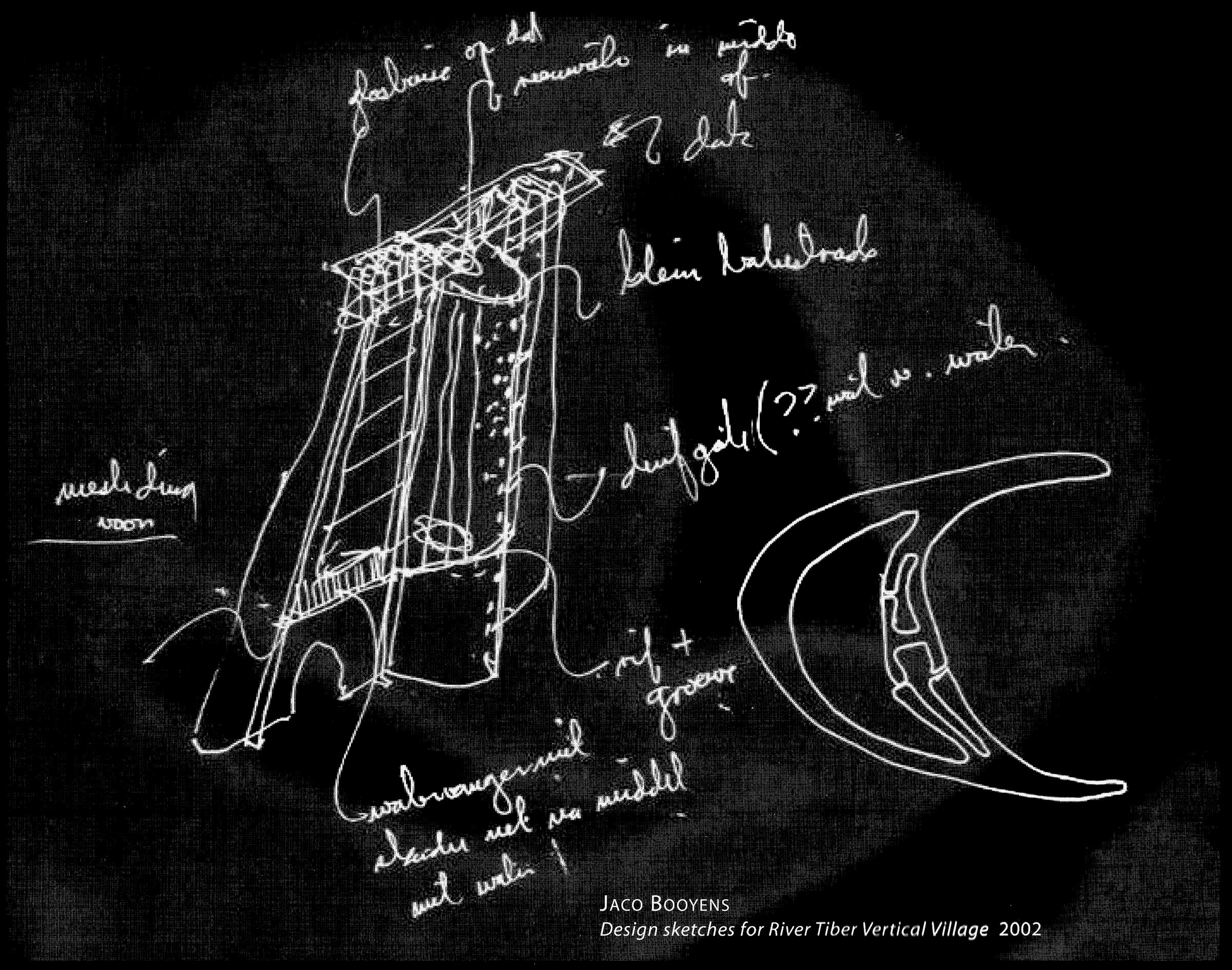 Vertical Village — design sketches, section and structural studies 2002